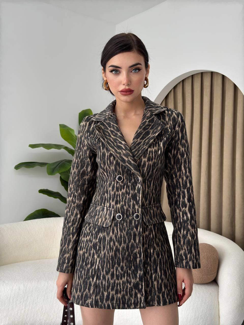 Tasarım Leopar Ceket Elbise