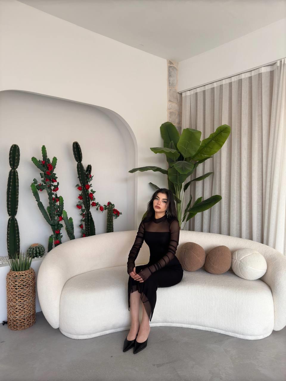 Tül Detay Sinya Uzun Elbise