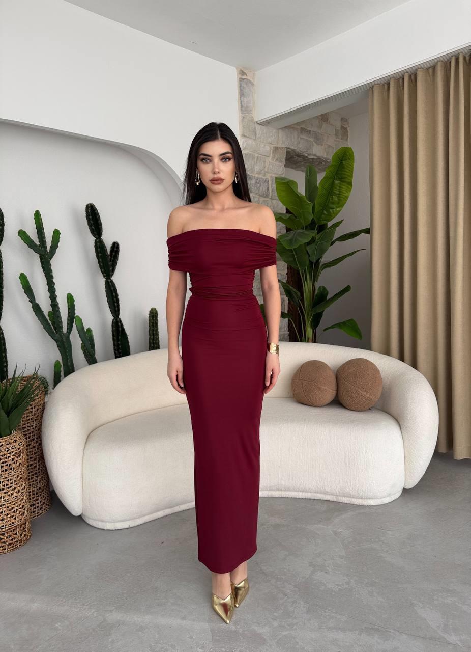 Uzun Sandy Madonna Yaka Elbise