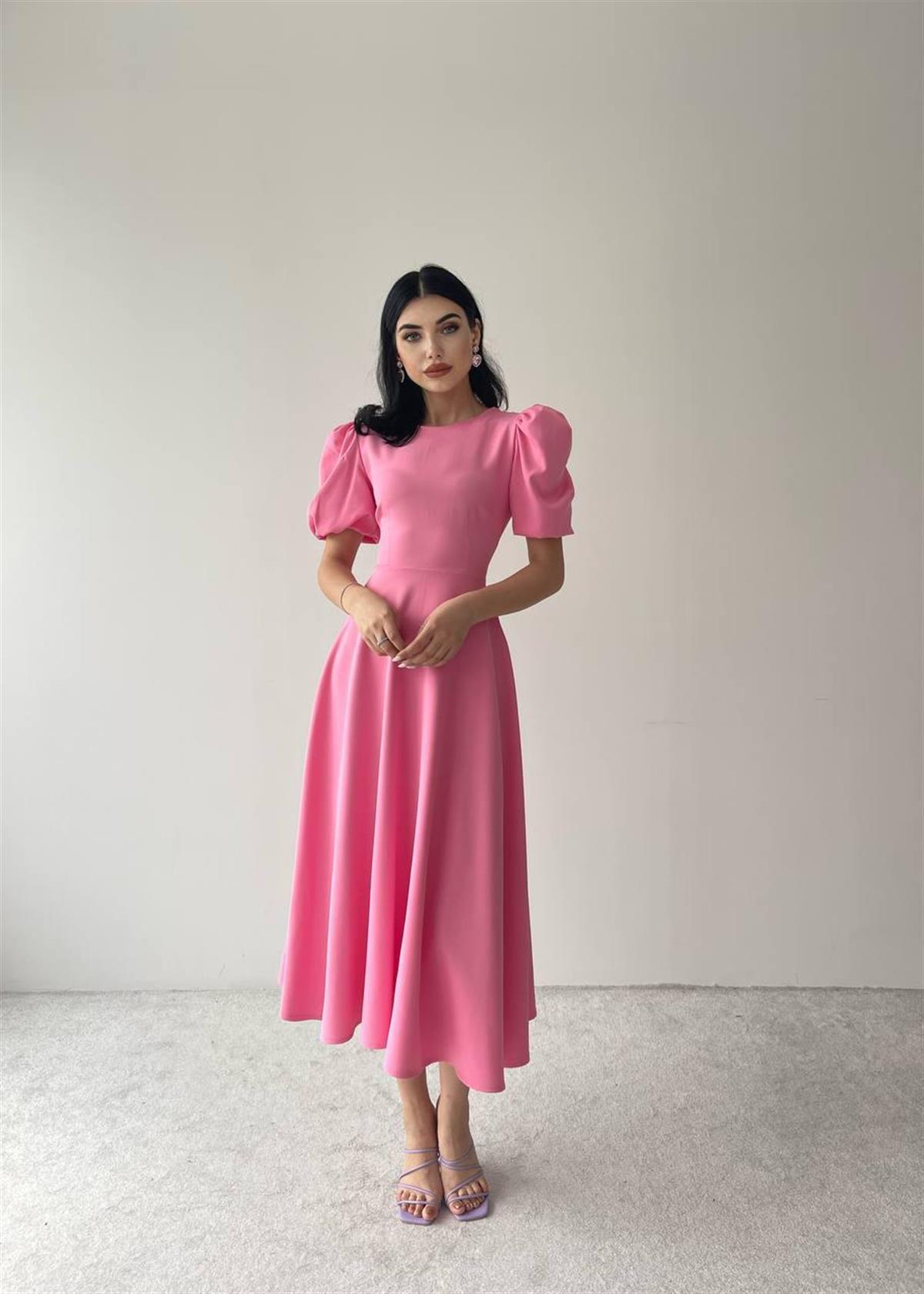 Viki Midi Boy Kloş Elbise-4414 - Pembe