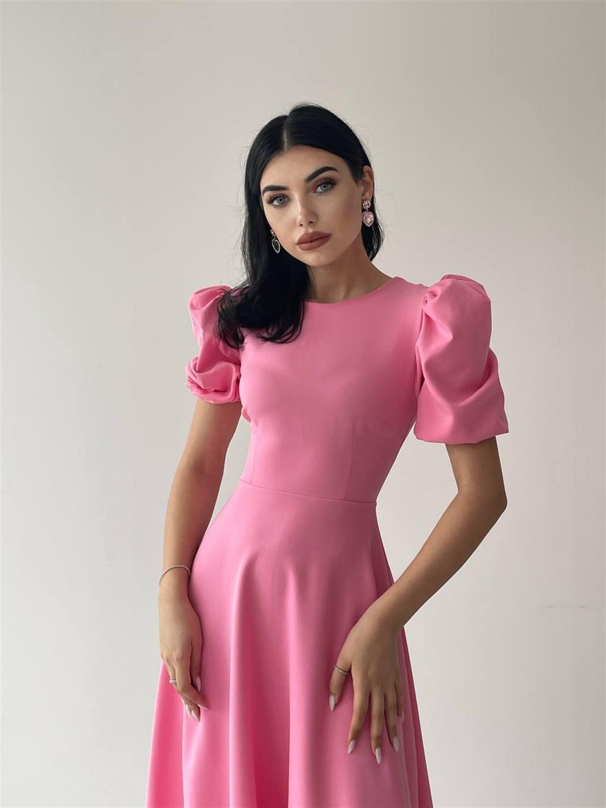 Viki Midi Boy Kloş Elbise-4414 - Pembe