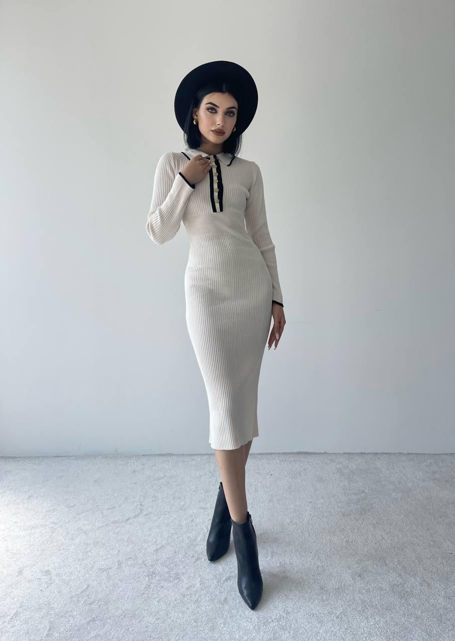 Yulia Triko Elbise - Krem