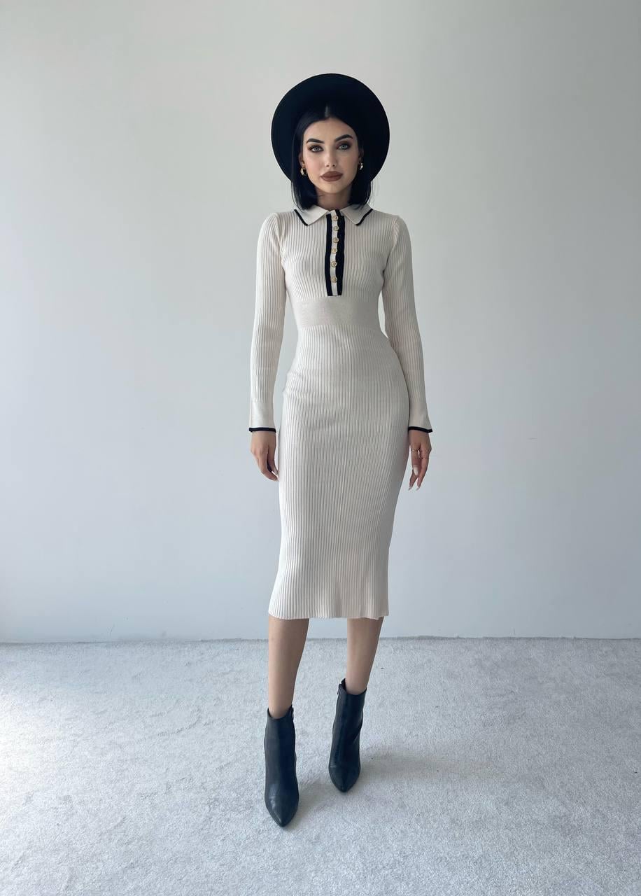 Yulia Triko Elbise - Krem