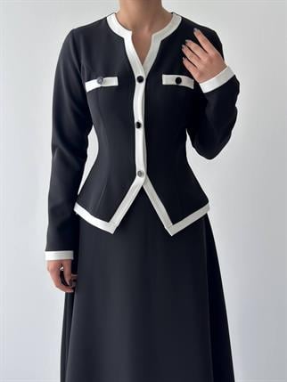 Vera Uzun Kollu Düğme Detay Uzun Elbise