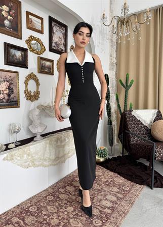 Fermuar İnci Detaylı Elbise