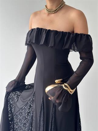 Ester Dantel Detaylı Straplez Elbise