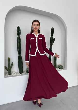 Vera Uzun Kollu Düğme Detay Uzun Elbise