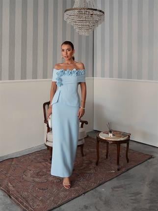 Rina Tasarım Çiçek Detay Uzun Elbise