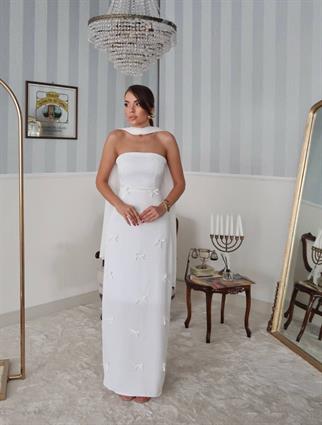 Nova Saten Şal Detay Uzun Elbise