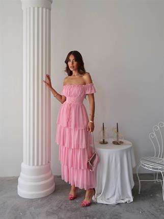 Zuzu Straplez Şifon Uzun Elbise