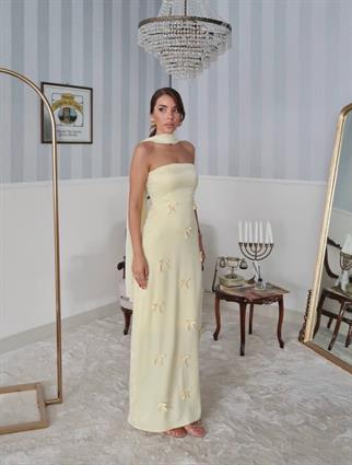 Nova Saten Şal Detay Uzun Elbise