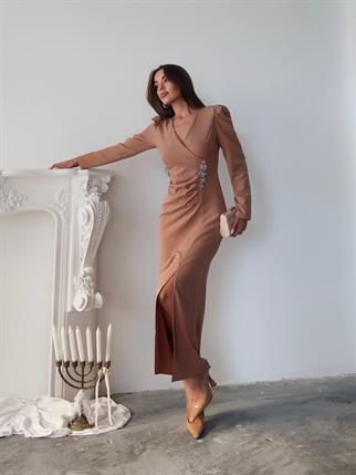 Barley Taş Baskılı Yırtmaclı Uzun elbise 