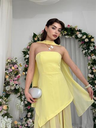 Luen Yırtmaç Detaylı Elbise