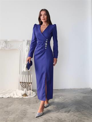 Barley Taş Baskılı Yırtmaclı Uzun Elbise