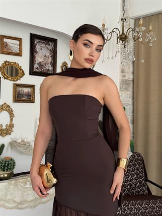 Manen Şal Detaylı Atlas Elbise