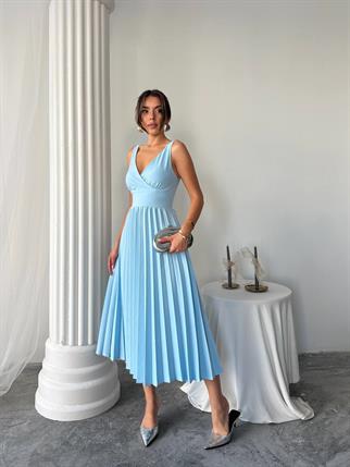 Alyosa Pileli V Yaka Midi Elbise