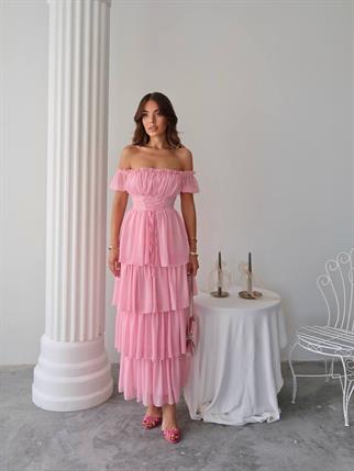 Zuzu Straplez Şifon Uzun Elbise