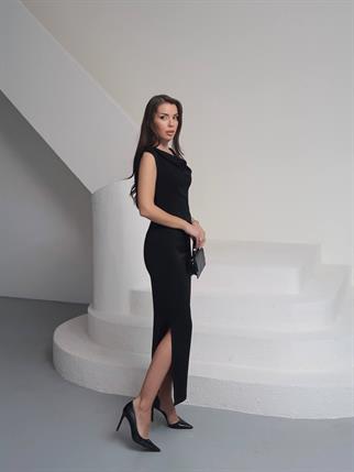 Saten Degaje Yaka Sırt Detay Manolya Elbise