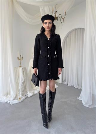 Orse Düğmeli Cepli Mini Elbise