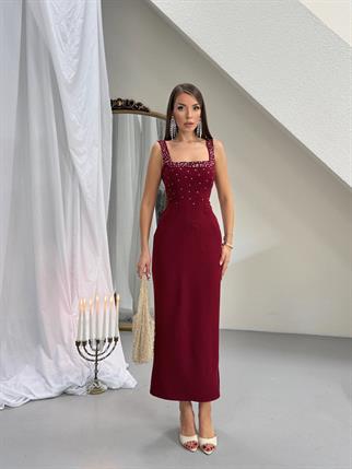 Taşlı Tasarım Uzun Elbise Romane