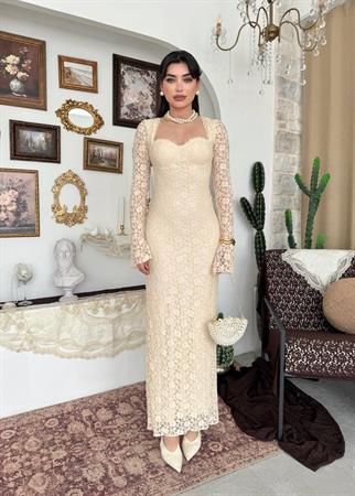 Jelon Uzun Dantel Tasarım Elbise