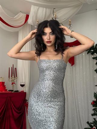 Askılı Kalem Payet Elbise