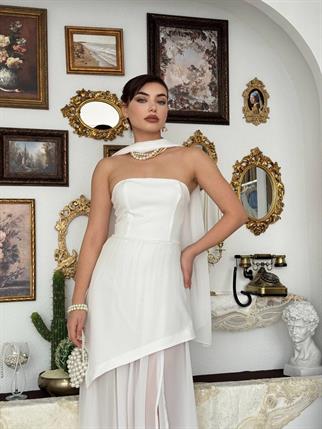 Luen Yırtmaç Detaylı Elbise