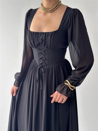 Tamo Korsaj Bağlamalı Uzun Elbise