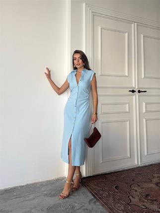 Aversa Düğme Detaylı Midi Elbise