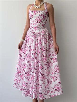 Rans Çiçek Desen Midi Elbise