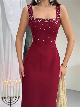 Taşlı Tasarım Uzun Elbise Romane