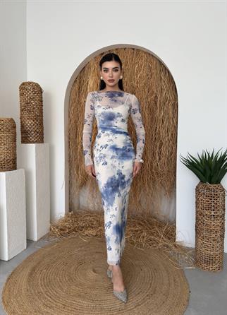 Rim Midi Tül Detay Elbise