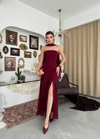 Manen Şal Detaylı Atlas Elbise