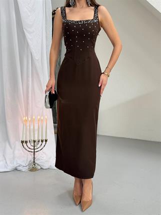  Taşlı Tasarım Uzun Elbise Romane