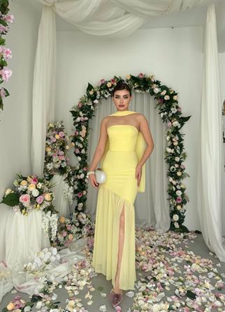 Manen Şal Detaylı Atlas Elbise