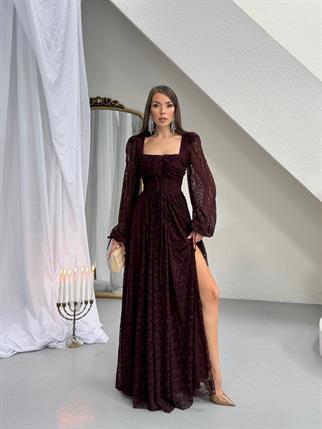 Vitange Korse Detaylı Uzun Tasarım Dantel Elbise