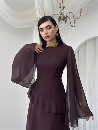 Linan Tül kol Midi Elbise