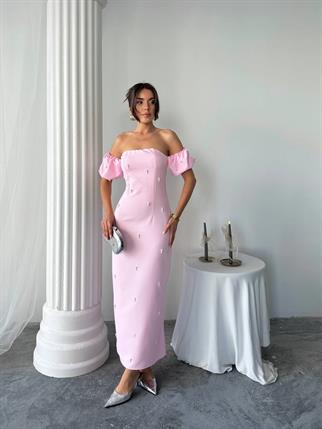 Arabella İncili Atlas Uzun Elbise