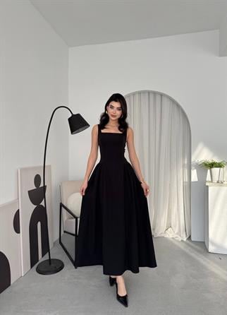 Kalın Askılı Hera Uzun Atlas Elbise