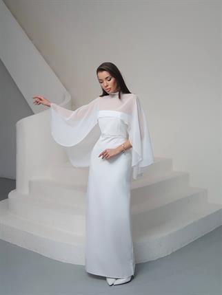 Tasarım Tül Detaylı Lilyum Uzun Elbise