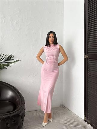 Minimal Glam Sandy Aksesuarlı Maxi Elbise