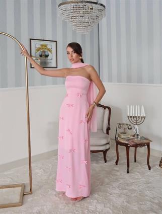 Nova Saten Şal Detay Uzun Elbise