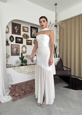 Manen Şal Detaylı Atlas Elbise