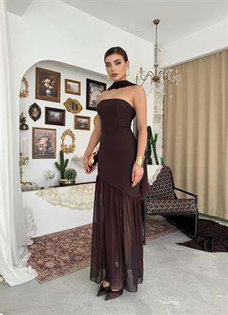 Manen Şal Detaylı Atlas Elbise