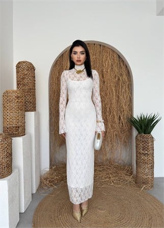 Beela Midi Dantel Tasarım Elbise KOD 00226 E6