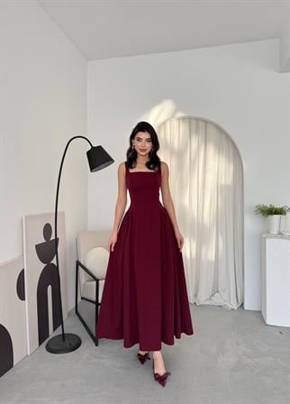 Kalın Askılı Hera Uzun Atlas Elbise