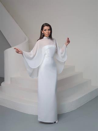 Tasarım Tül Detaylı Lilyum Uzun Elbise