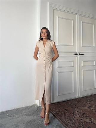 Aversa Düğme Detaylı Midi Elbise