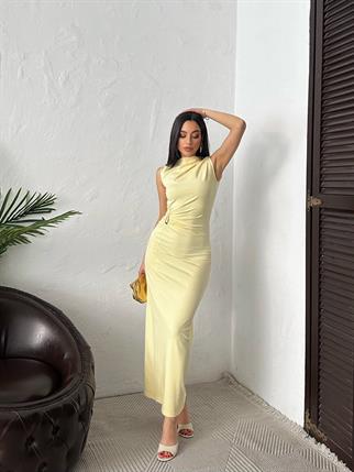 Minimal Glam Sandy Aksesuarlı Maxi Elbise