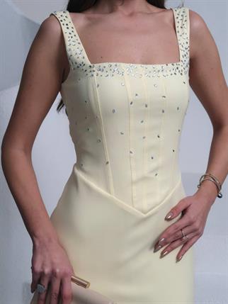 Taşlı Tasarım Uzun Elbise Romane